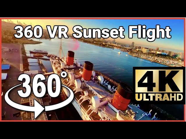 360 VR Flight over the Queen Mary and Rainbow Harbor, Long Beach California - DJI drone - Insta360