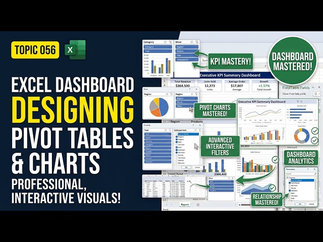 Topic056 | Designing Dashboard Using Pivot Tables & Charts - Part 1 | Excel Dashboard Tutorial