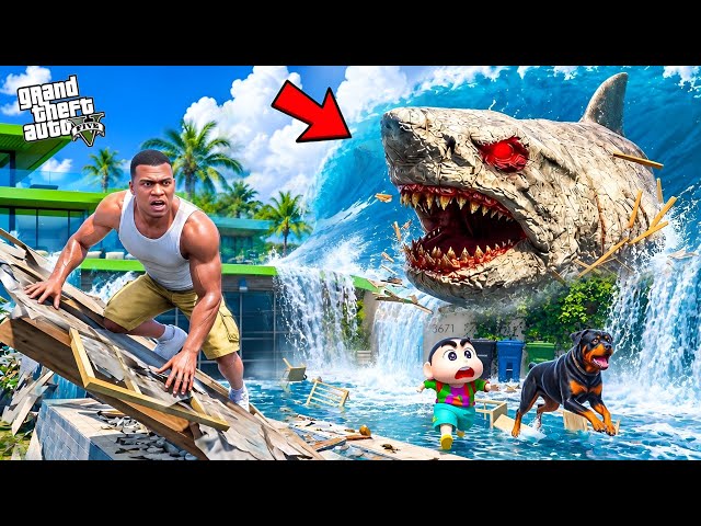 Franklin & Shinchan Found The Biggest MEGALODON In A Tsunami 😱🦈 | GTA 5