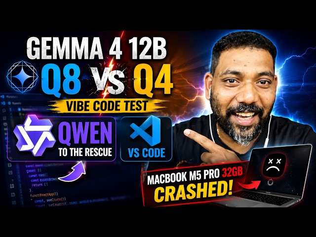 Gemma 4 12B 4-bit vs 8-bit Vibe Coding Stress Test on MacBook M5 32GB | It crashed my Macbook M5