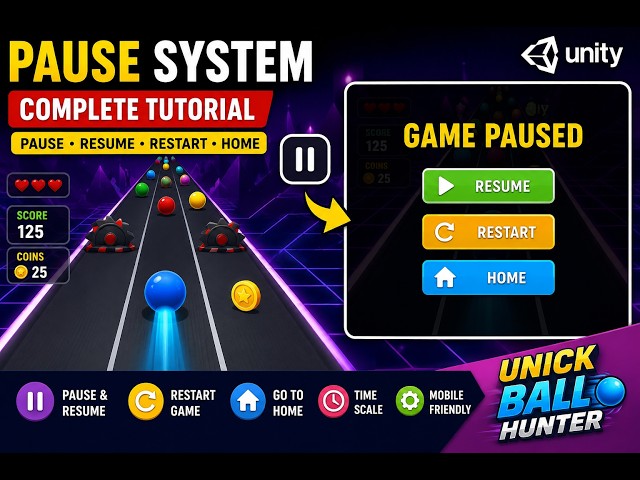 (Ep. 13) Unity 3D Pause System Tutorial | Resume, Restart & Home Menu | Mobile Game Development