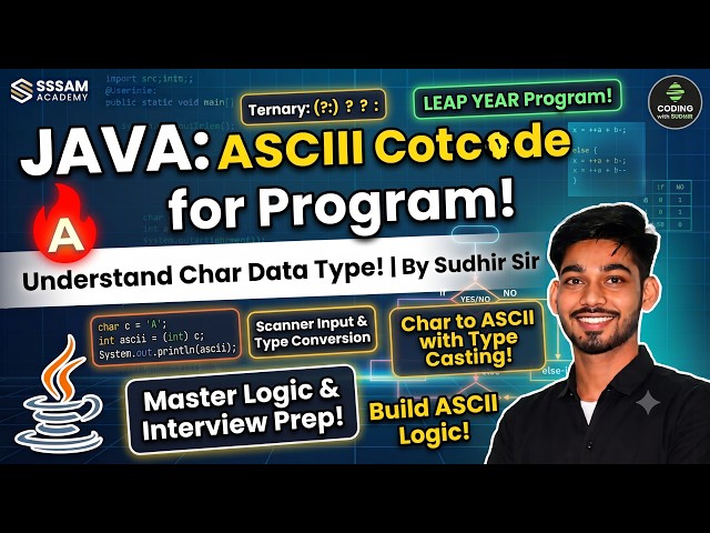 🔥 Java ASCII Code Program | Character to ASCII using Type Casting & Scanner Class | By Sudhir Sir