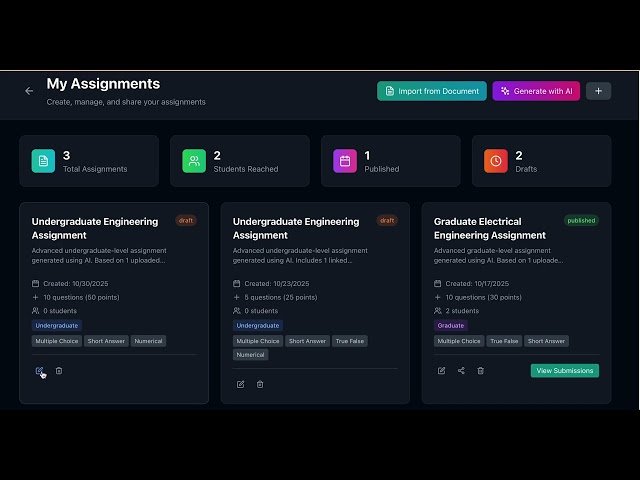 Vidya AI generating assignment from lecture notes