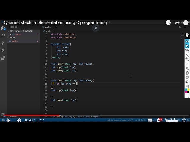 Dynamic stack implementation using C programming.