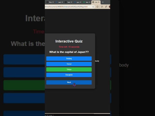 I made an interactive quiz app using html,css & javascript!💻#shorts #html #css3 #csspreparation