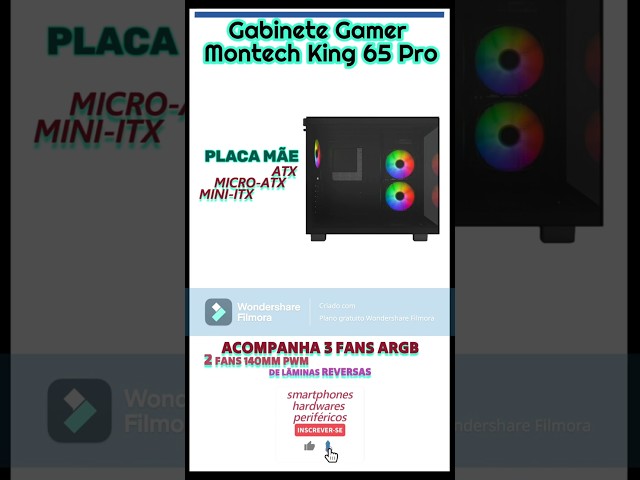 Gabinete Gamer Montech King 65 Pro case aquário black, acompanha 3 fans argb