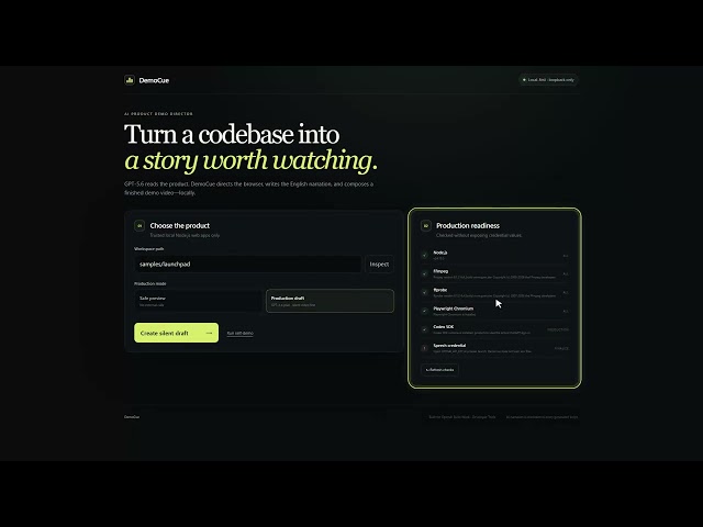 DemoCue — From Codebase to Narrated Product Demo with Codex and GPT-5.6
