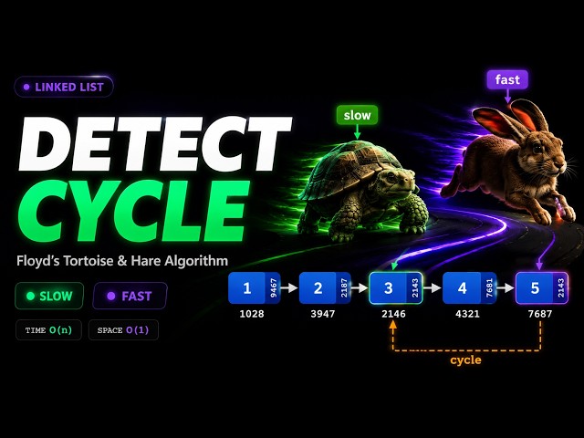 Detect Cycle in a Linked List | Floyd's Tortoise & Hare Explained Visually (LeetCode 141)