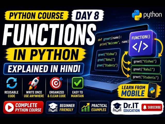 Python Functions Explained in Hindi | Complete Beginner Tutorial | Day 8