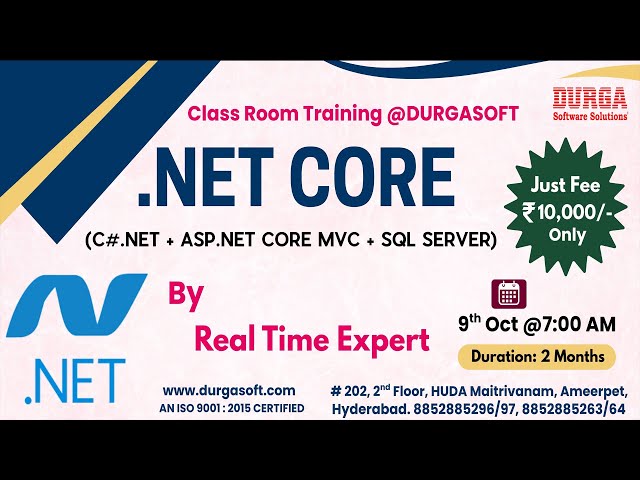 .NET CORE (C#.NET + ASP.NET CORE MVC + SQL SERVER) Class Room Training @ DURGASOFT