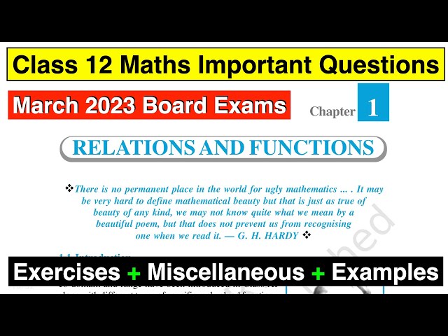 Chapter 1 Relations and Functions Important Questions for 2023 March Board Exams | Class 12 Maths