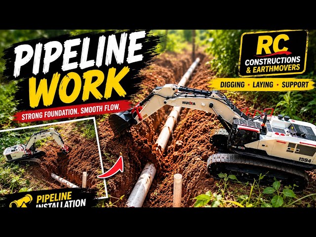   🚜 HUINA 1594 PIPELINE WORK | Digging, Laying & Installation #rc #hobby #huina1594 #pipelinework 