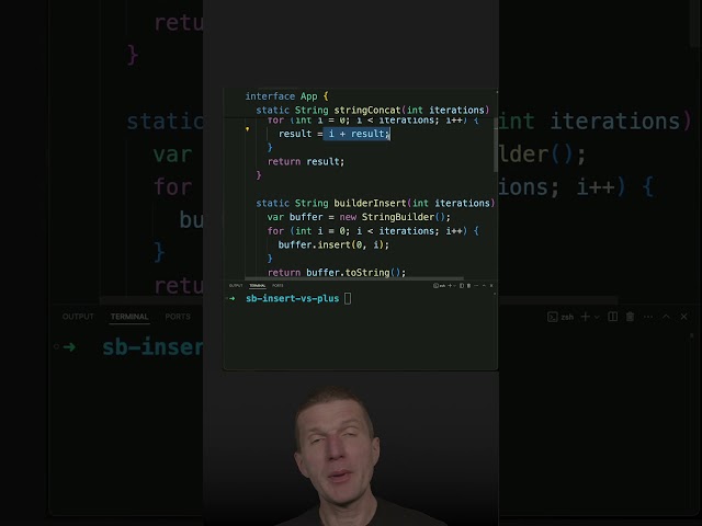 StringBuilder.insert vs. String "+" #java #shorts #coding #airhacks