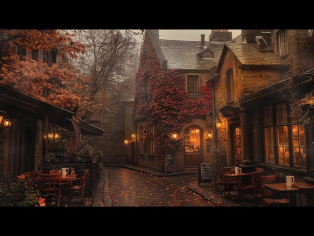Misty Autumn Cafe Ambience | Piano And Violin Dark Academia Rain Sounds for Deep Focus & Reading