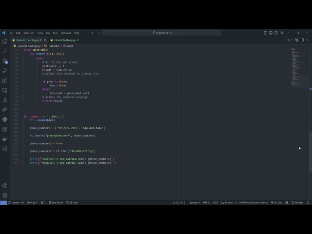 Opened and closed hashing on python. Курсова ВНТУ.
