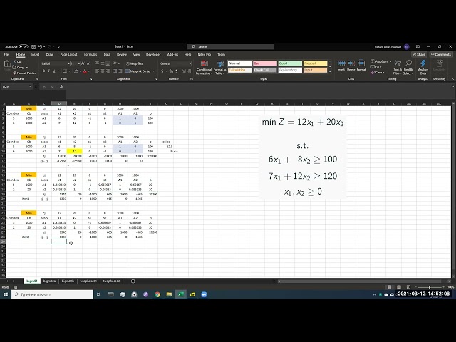 Simplex Algorithm. Artificial Variables. Penalty Method With Excel.