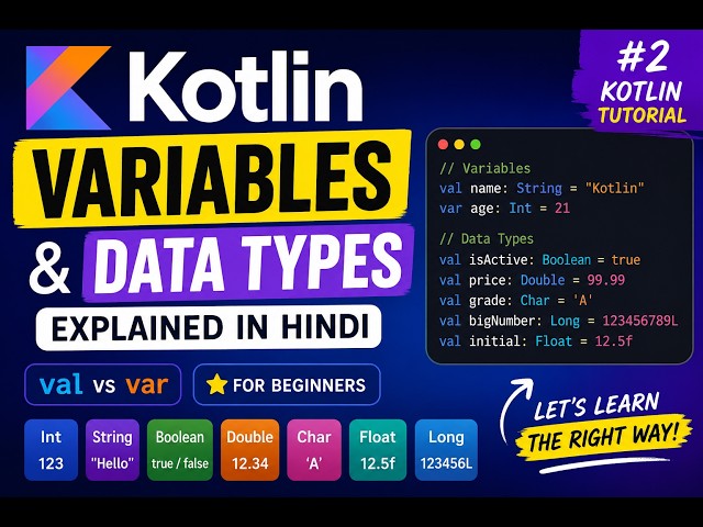 Kotlin Variables & Data Types Explained in Hindi | Kotlin Tutorial for Beginners