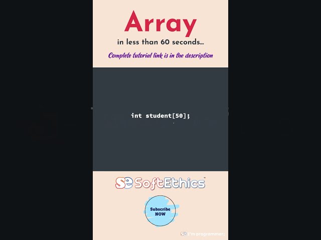 Array in C [Introduction to Array in less than 60 seconds] #shorts #shortvideo #softethics #array