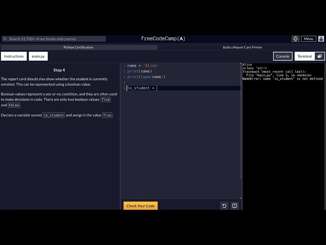 FreeCodeCamp - Python Project  - Step 4 of 10 - Build a Report Card Printer