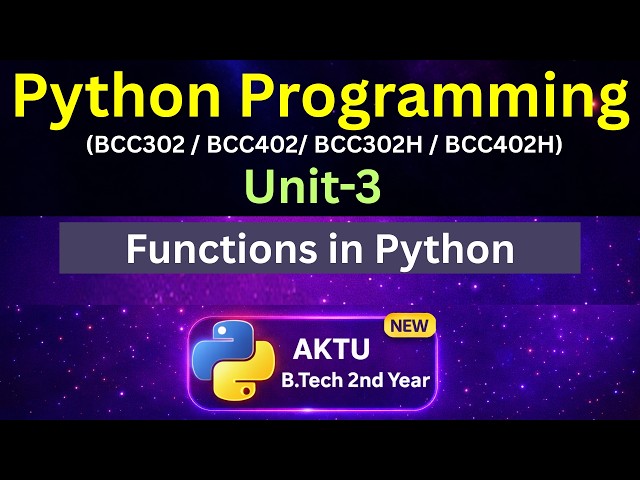 U3L36 Python Functions  in Hindi | AKTU B.Tech 2nd Year | Unit-3 | BCC302 | BCC402 | Eduglue