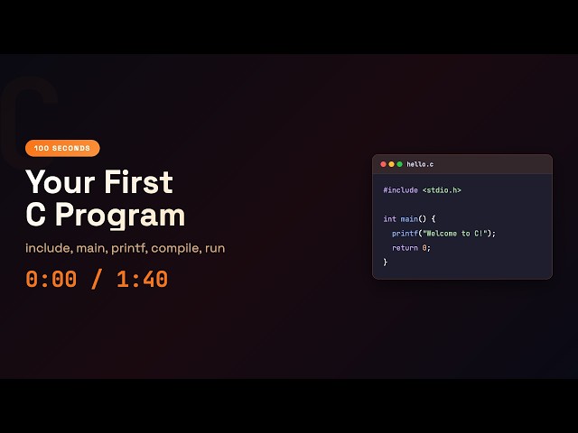C in 100 Seconds: Your First C Program | Episode 1