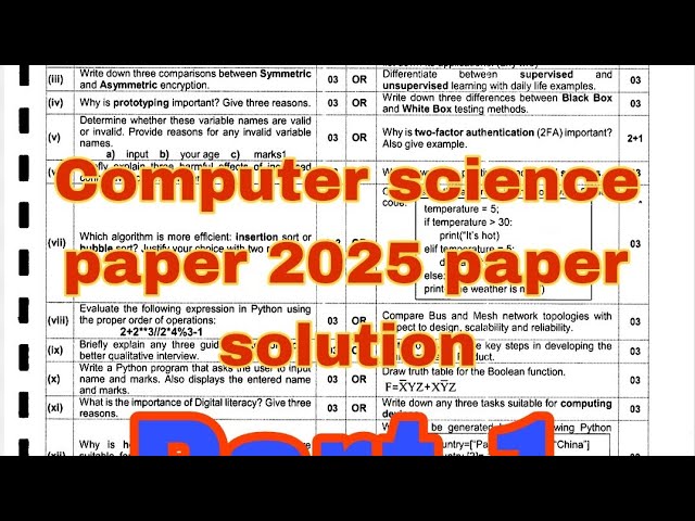 Class 11 Computer Science ||2025 Annual Paper Solution Part 1 FBISE Federal Board Islambad