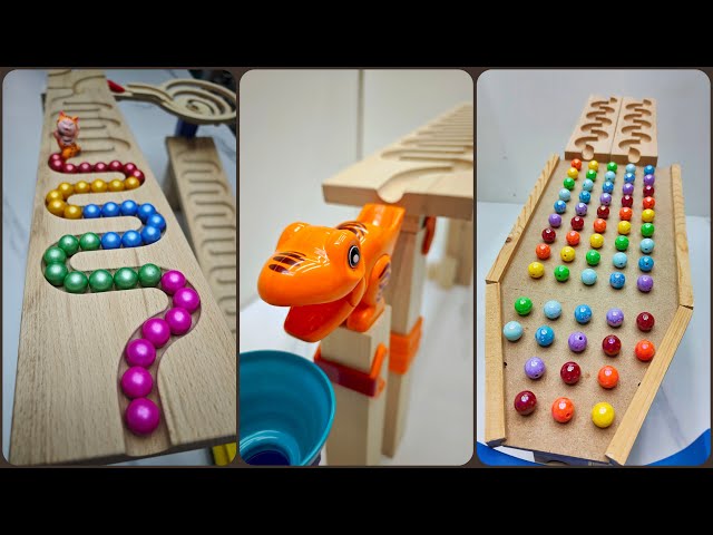 Oddly Satisfying Rolling Marbles on Wiggly Wooden Tracks | ASMR 🔘🌊 #MarbleRun #ASMR
