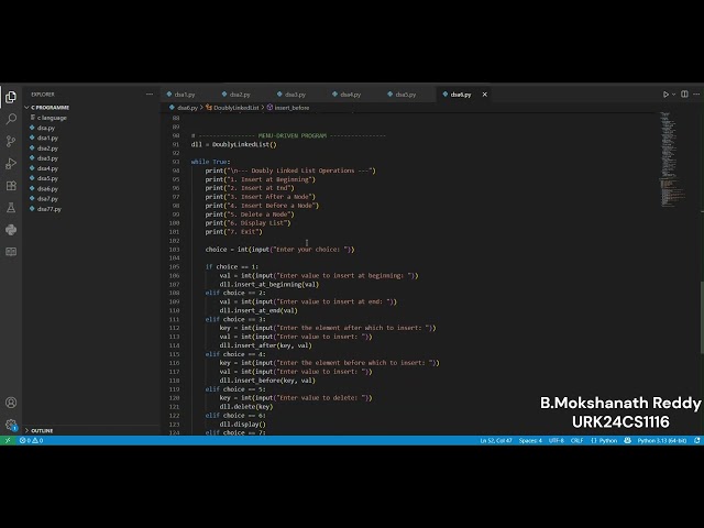 DSA Ex 6  Implementation of Doubly Linked List