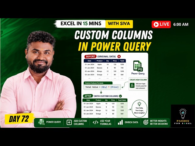 📊 Custom Columns in Power Query (Tamil) | Excel in 15 Mins with Siva | Day 72