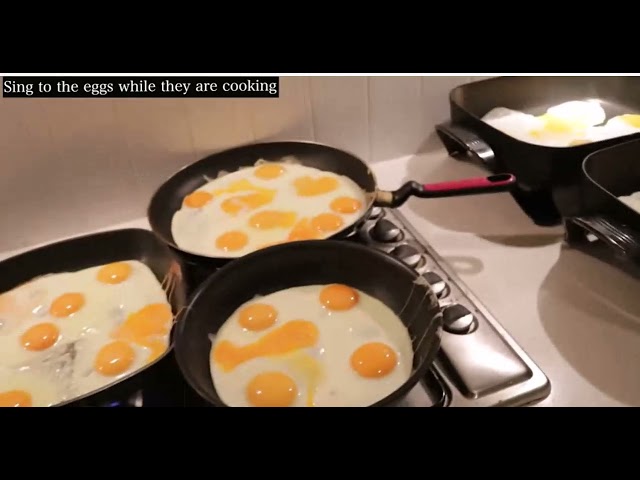 HowToBasic singing to the eggs while cooking.