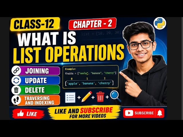 Class-12| CS| Chapter-2| List Operations| Insert| Append| Traversing (@EnhanceCodeLearning 