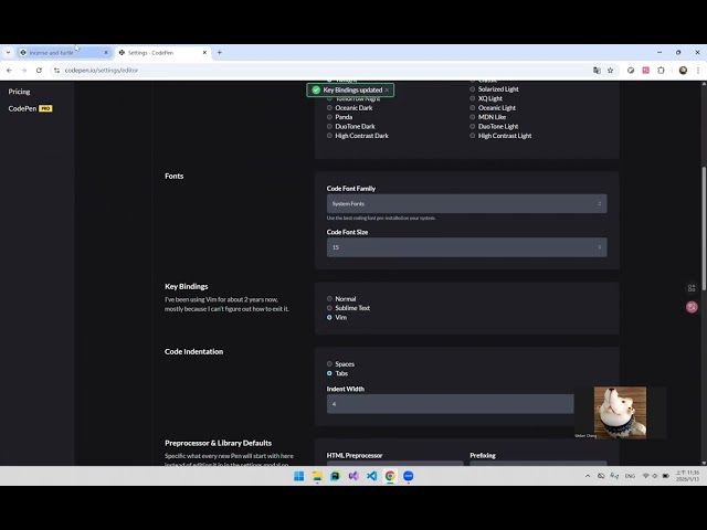 how to enable vim mode for codepen
