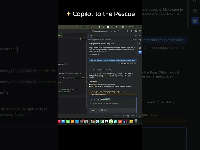 GitHub Copilot Cleans Messy Selenium & TestNG Code | AI in Testing #GitHubCopilot #AI #YouTubeShorts