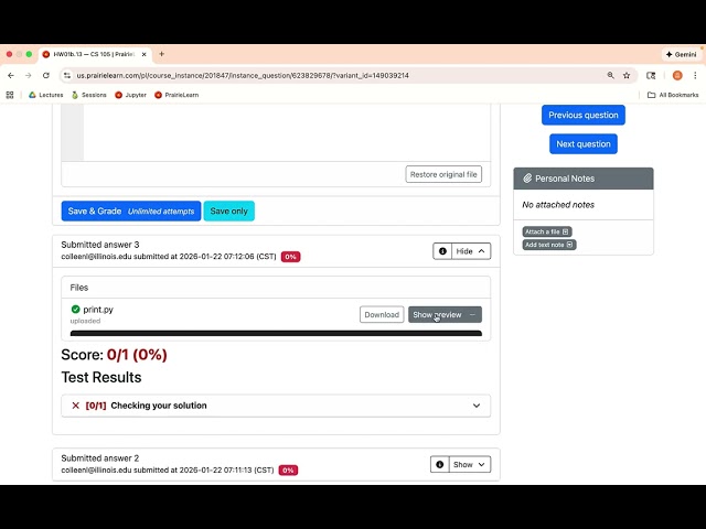 Debugging Code in PrairieLearn (CS105 at UIUC)