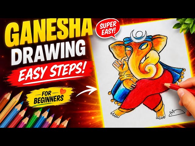 🐘 Easy Ganesha Drawing Step by Step 🎨 | Beautiful Ganpati Drawing for Beginners | Easy Coloring