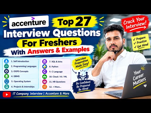🔥 ACCENTURE INTERVIEW 2026 🚀 Top 27 Questions Every Fresher Must Prepare | Technical + HR | With Ans