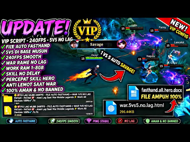 🛑 VIP SCRIPT❗5VS5 WAR NO PATAH PATAH + FILE AUTO FAST HAND⚡|🔓UNLOCK 240 FPS🎯-ANTI LEMOT EARLY-LATE‼️