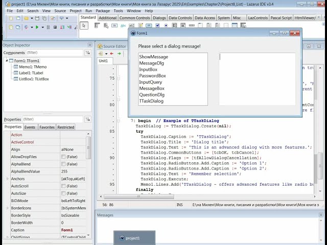 Lesson 17 from my new book Introduction to Lazarus IDE - Part II Dialog boxes 9: TTaskDialog