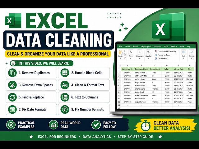 Excel Data Cleaning for Beginners | Clean & Organize Data Step by Step