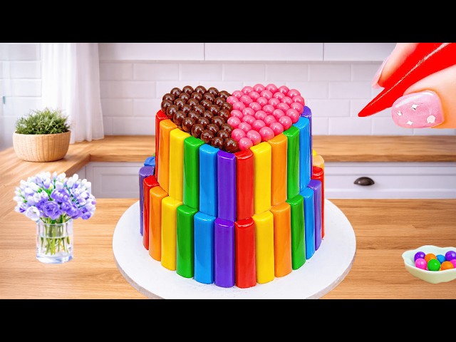 Beautiful Rainbow Layers Cake 🌈 Smooth Chocolate Drip & Satisfying Topping 🍫 by Ly Thi Linh
