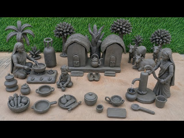 12 Cute Kitchen set DIY | How to make miniature kitchen set with clay | Miniature clay house making 