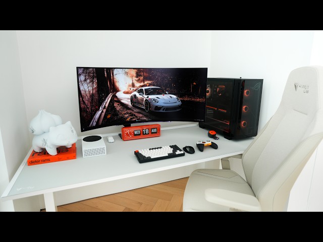 My New HYBRID Desk Setup Tour - 45" CURVED DISPLAY