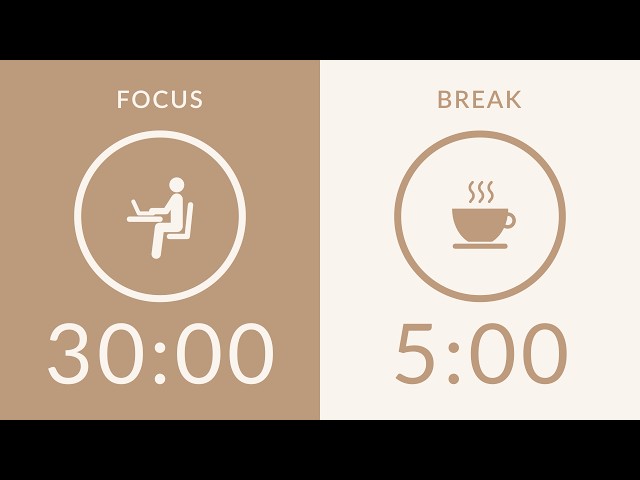 30/5 Pomodoro Timer with Brown Noise 🎧 2-Hour Study with Me for Deep Focus & ADHD ✨