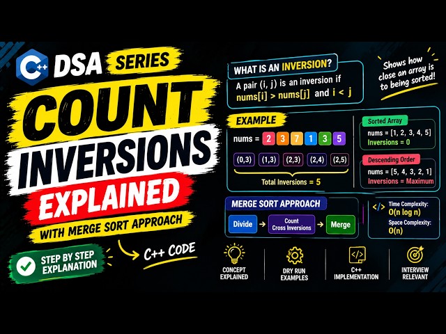 🔥 Count Inversions Explained | Merge Sort Approach | DSA #31 | C++ 🚀