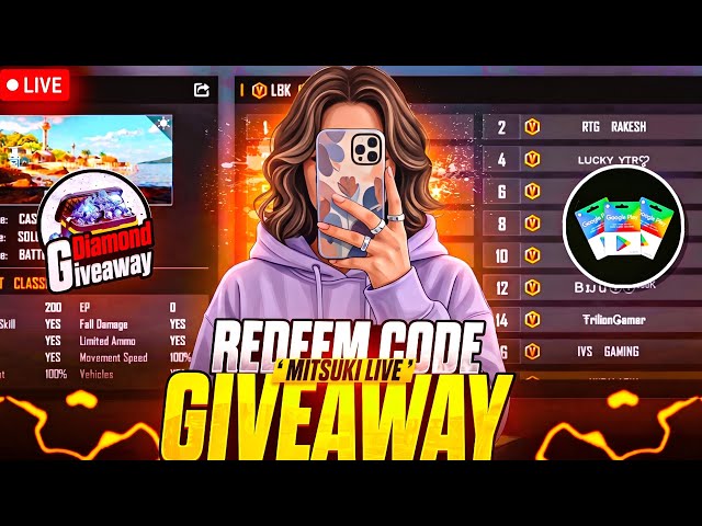 FREE FIRE LIVE GIVEAWAY CUSTOM ROOM 😍| FF LIVE REDEEM CODE GIVEAWAY WITH CUTE GIRL #GIVEAWAY #FF