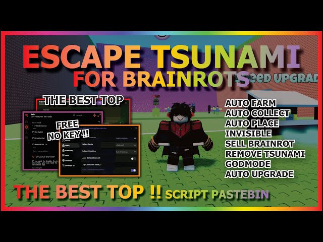 ESCAPE TSUNAMI FOR BRAINROTS Script Pastebin 2026 AUTO FARM, COLLECT BRAINROT, GODMODE (NO KEY) 🌊