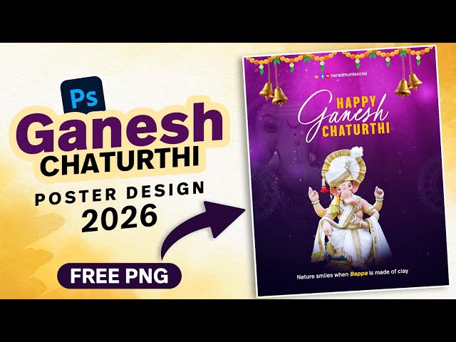 Ganesh Chaturthi Poster Design in Photoshop 2026 | FREE PNG | Ganesh Chaturthi Post Design