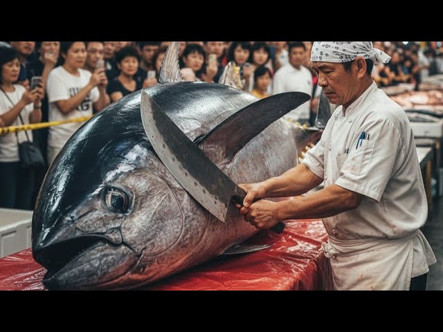 He Fillets a 473KG Bluefin Tuna Cleaner Than Any Machine Ever Could #KnifeTechnique