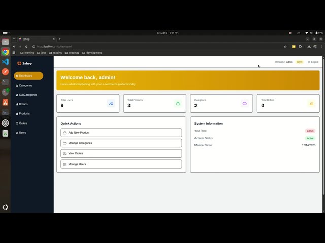 E-commerce Website Admin Dashboard - React.js & Node.js
