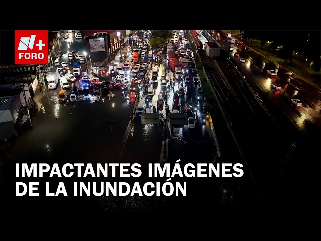 Dron de N+ Muestra inundación en Calzada Zaragoza, CDMX